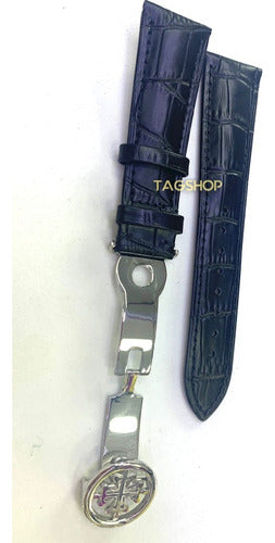 Pulseira- Patek Phillippe Couro 22mmx18mm Preto Fecho Aço