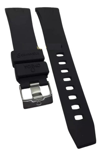 Pulseira Omega Borracha 22mm Preta Fecho Aço