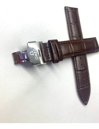 Pulseira Omega Marrom 18mm Fecho Deployant