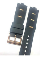 Pulseira Bvlgari Preta de Borracha 22mm com Fecho de Aço Rosa