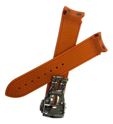 Pulseira Omega Laranja 20x18mm Borracha Com Fecho Aço
