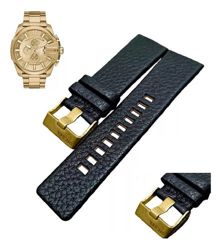 Pulseira Diesel 10bar 26mm Couro Preto Com Fivela Premium Co