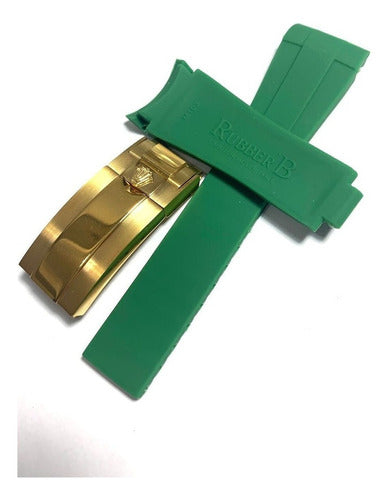 Pulseira-rubber B Verde 20mm Rolex Fecho Dourado