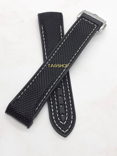 Pulseira-omega Nylon 20mm Preta Fecho Aço